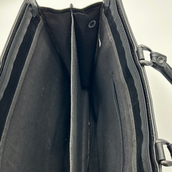 Men's Black Leather Briefcase Softshell Multi Compartment Zipper Professional - Picture 7 of 12